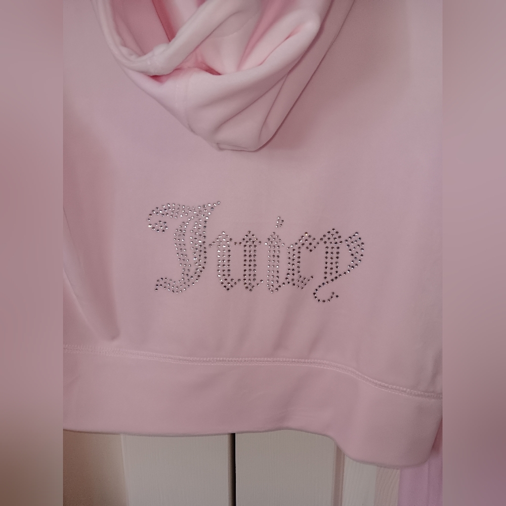 Juicy Couture Light Pink Soft Glow Bling Logo Velour Hoodie Size L. NWT! - Picture 9 of 9